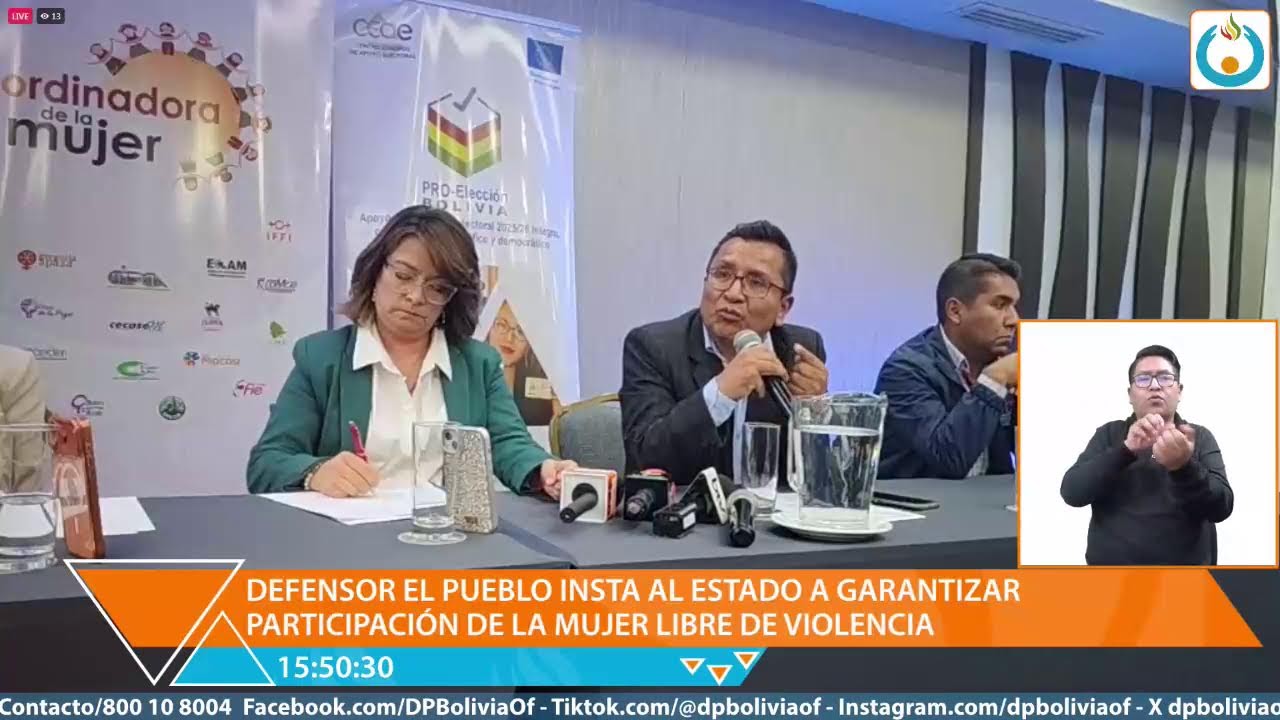 DEFENSOR EL PUEBLO INSTA AL ESTADO A GARANTIZAR PARTICIPACIÓN DE LA MUJER LIBRE DE VIOLENCIA
