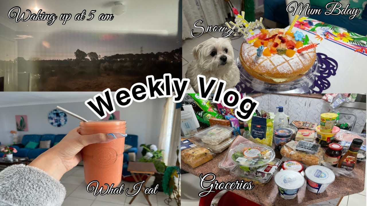 WEEKLY VLOG | GROCERIES, WHAT I EAT , WAKING UP AT 5am , MUM BDAY , SNOWY BEING CUTE & etc!!