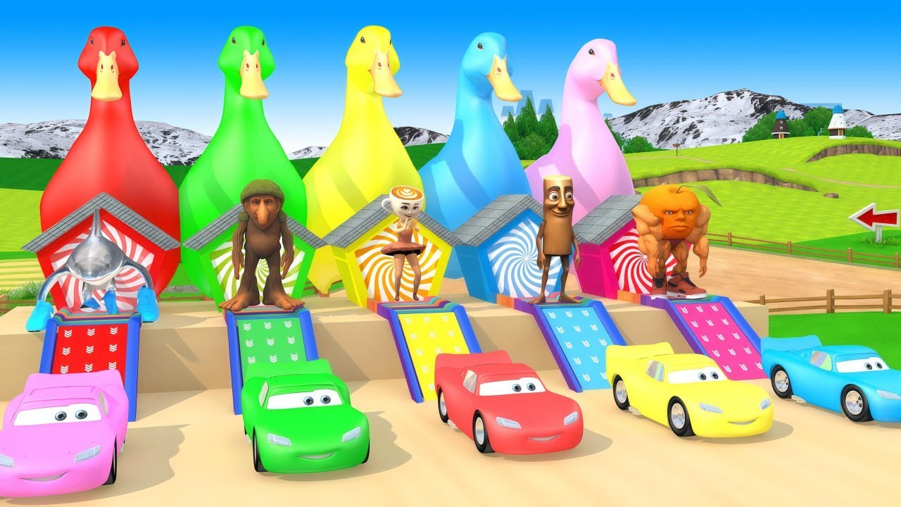 Long slide game with Brain Rot McQueen Car - Funny Games - 3D Games