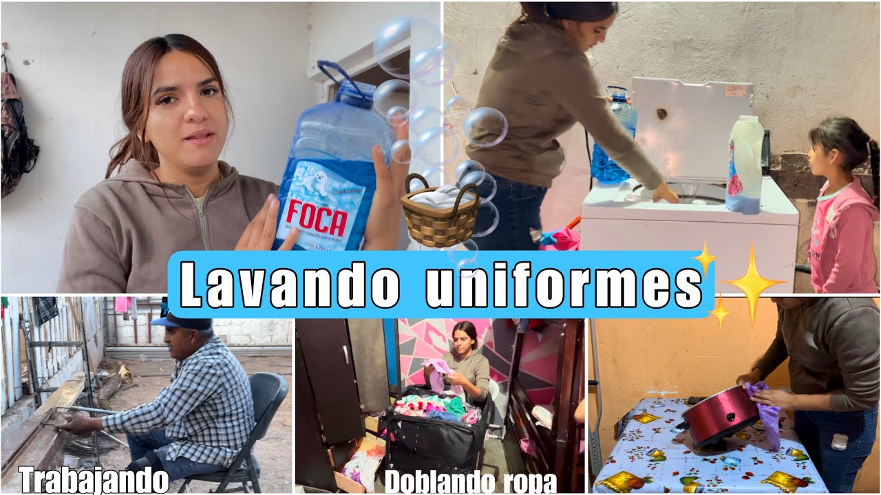LAVANDO UNIFORMES🧺✨+DOBLANDO ROPA👚👖/se me tiro todo el jabon😩#mamade3