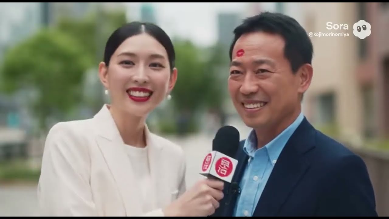 インタビューのお礼に女子アナからおでこにチュー①