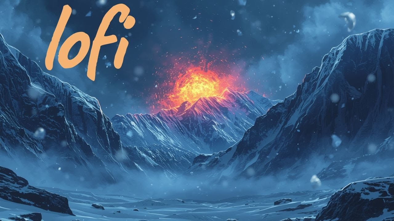 Lofi Snowy Peaks Briefly Illuminated by a Fireball in the Night Sky