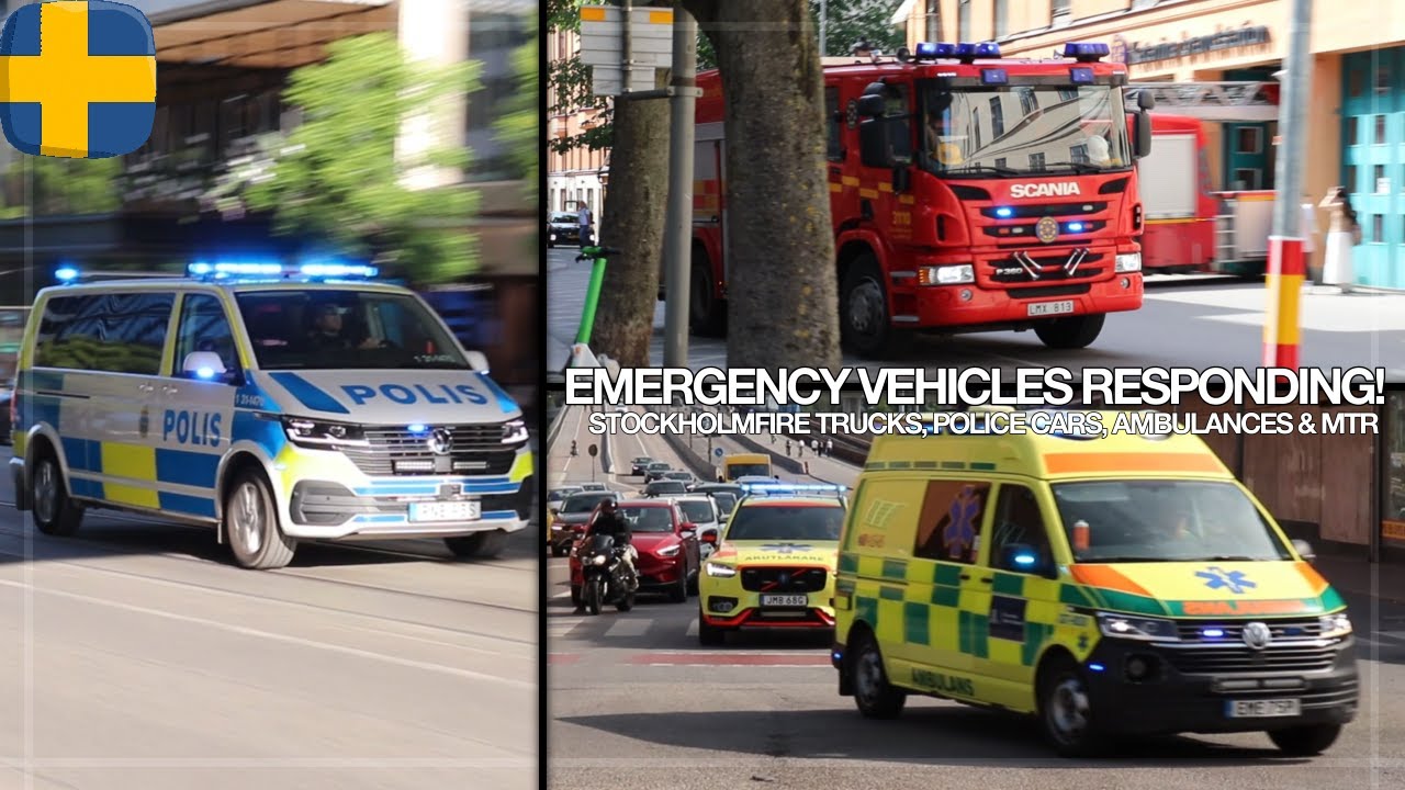 *SWEDEN!* Police cars, Fire Trucks, Ambulances and MTR Responding in Stockholm