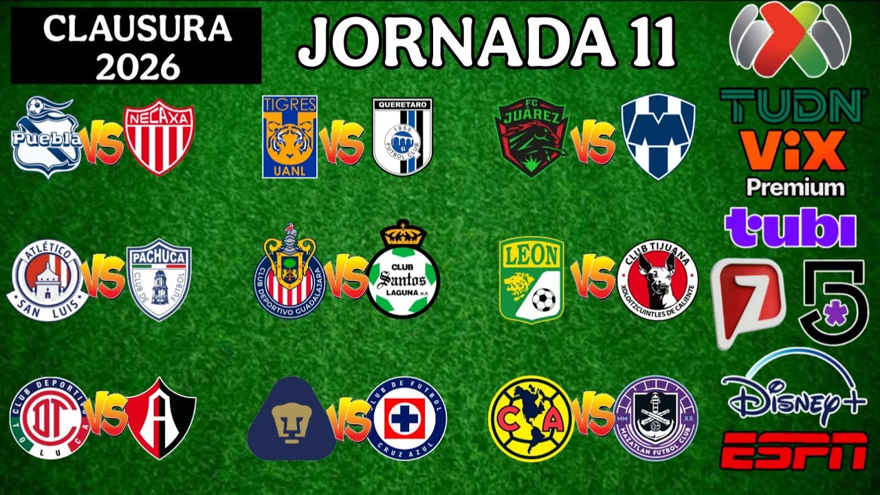 FECHAS,HORARIOS Y CANALES PARA LA JORNADA 11 DE LA LIGA MX CLAUSURA 2026