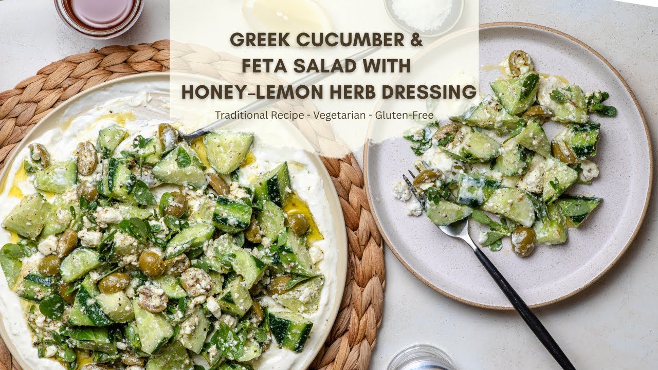 Greek Cucumber & Feta Salad with Honey Lemon Herb Dressing