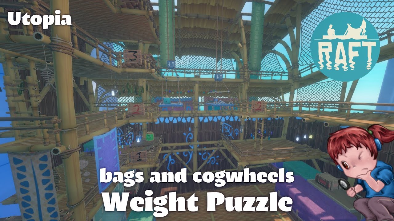 Raft - Weight Puzzle (bags and cogwheels) in Utopia - [Hyslyne's Guides]