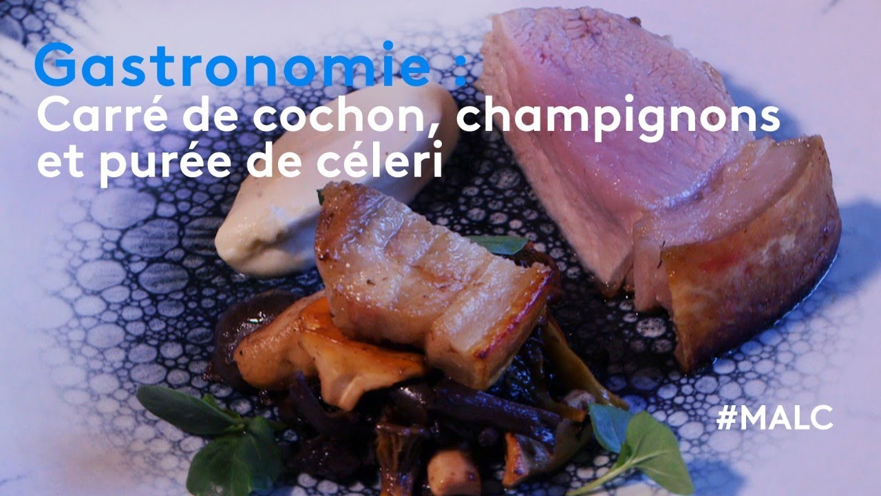 Gastronomie : carré de cochon, champignons et purée de céleri