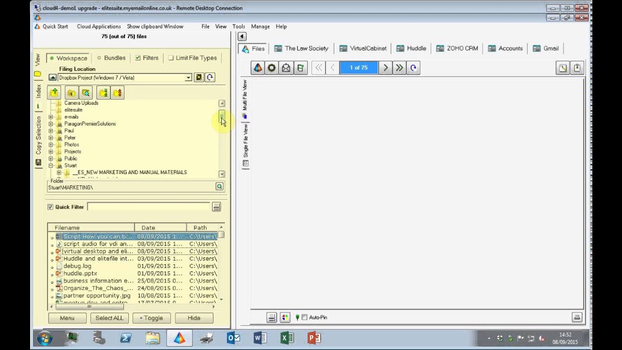 Using elitefile and huddle in a virtual desktop