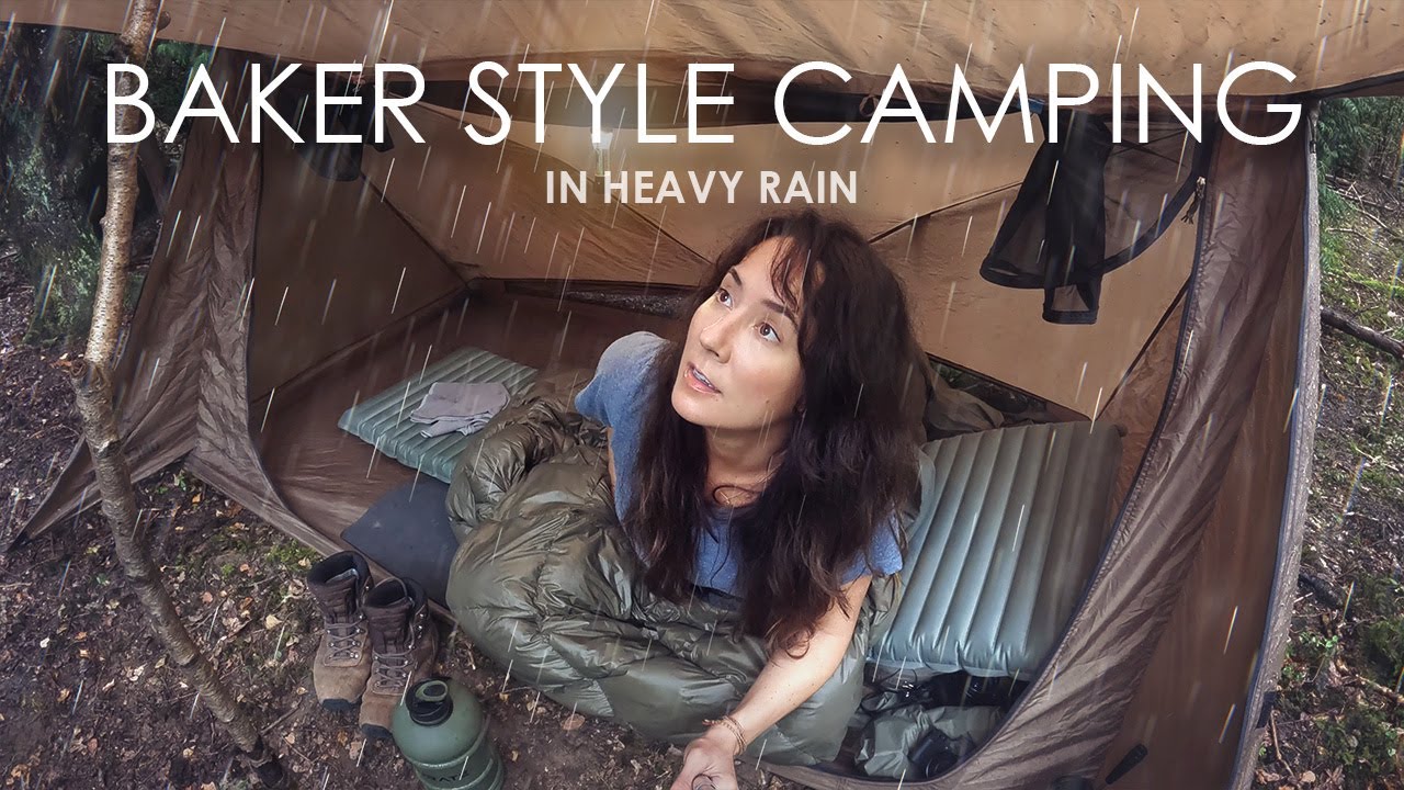 Baker Style Camping with Heavy Rain & Sausage & Mash on Fire