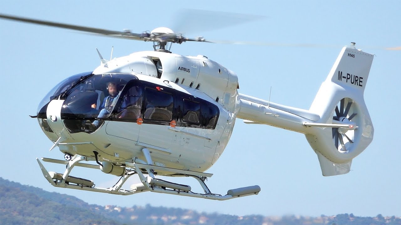 Private Airbus Helicopters H145 pure white landing & takeoff at Cannes airport | avgeek