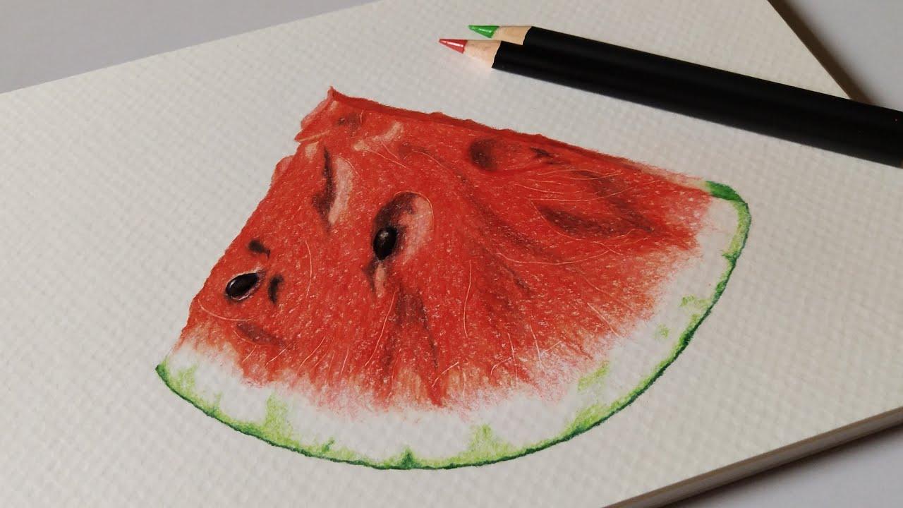 Watermelon Slice: Realistic Colored Pencil Drawing