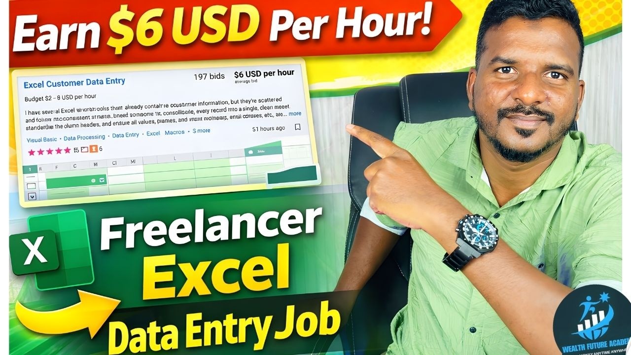 Freelancer Excel Data Entry Job | Earn $6 Per Hour Online | Work From Home 2026 Guide | WF Academy