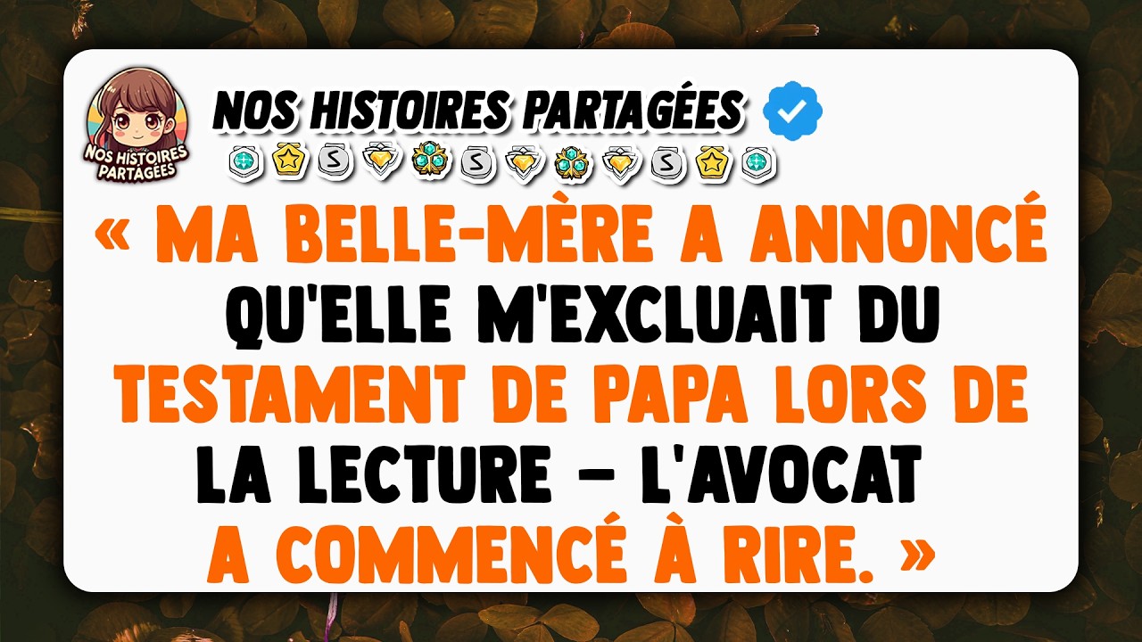 « Ma belle-mère a annoncé qu'elle m'excluait du testament de papa lors de la lecture — l'avocat...