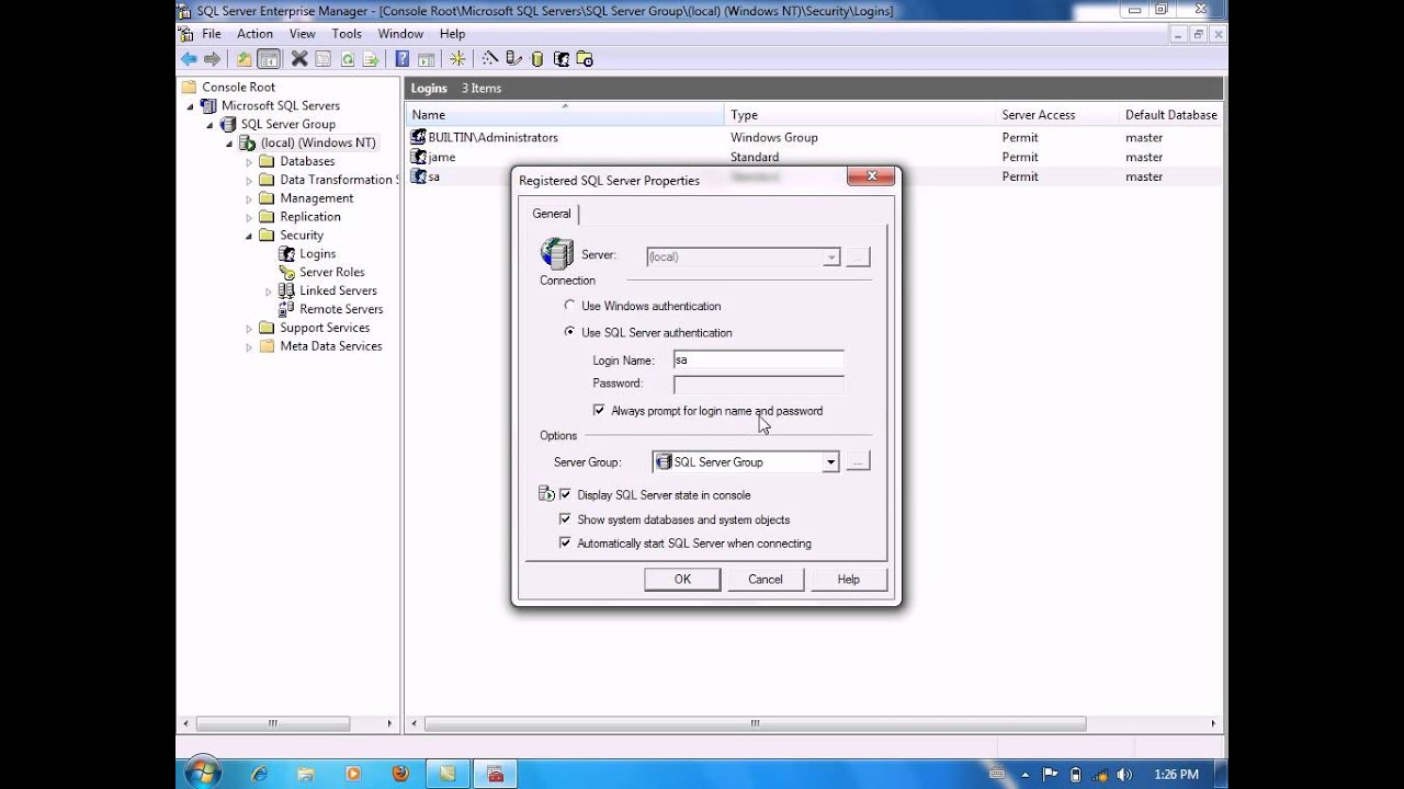 control and login SQL 2000 or provide for  user