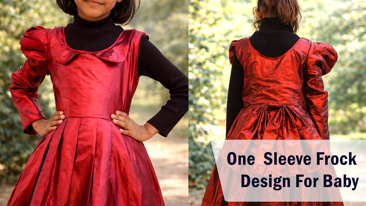 Beautiful one sleeve frock design for baby | 7-8 years baby red frock design