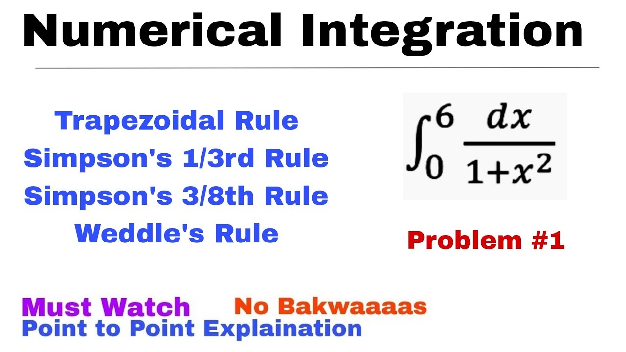 1. Numerical Integration | Trapezoidal, Simpson's 1/3 and 3/8, Weddle's rule | Problem#1 | Important