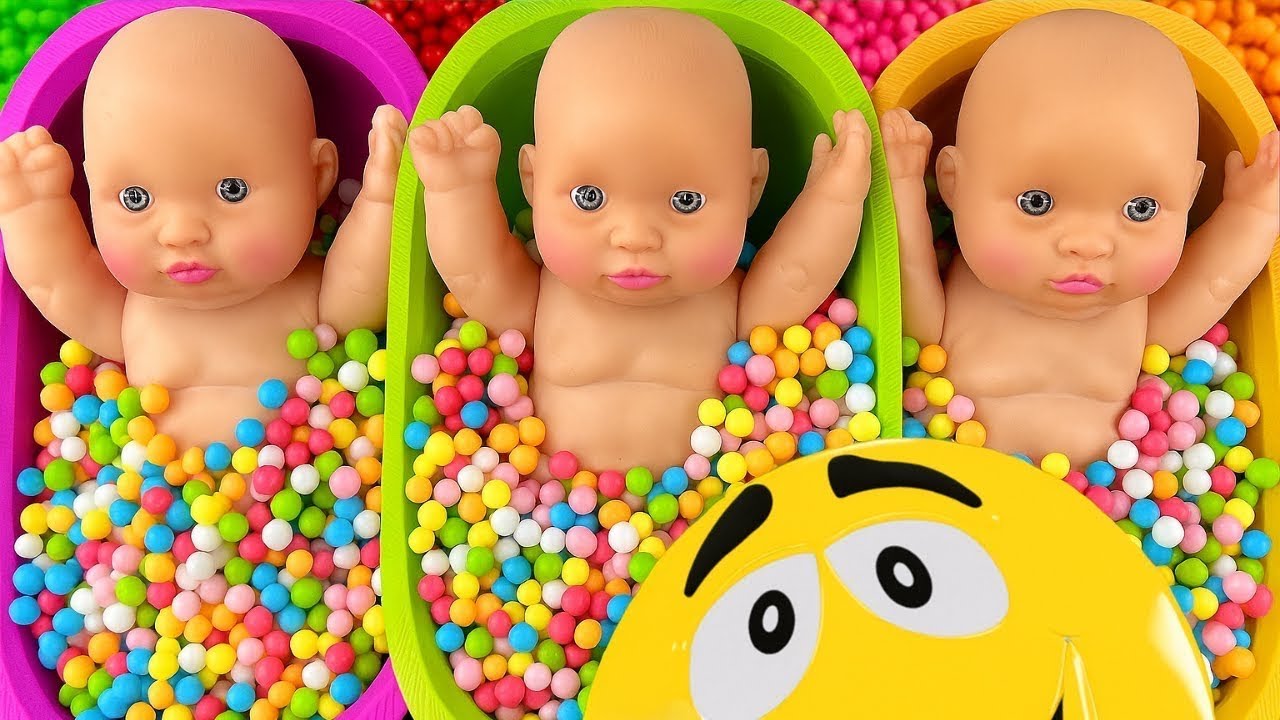 Full of 3 Rainbow BathTubs Candy with M&M's & Magic Slime Cutting Video