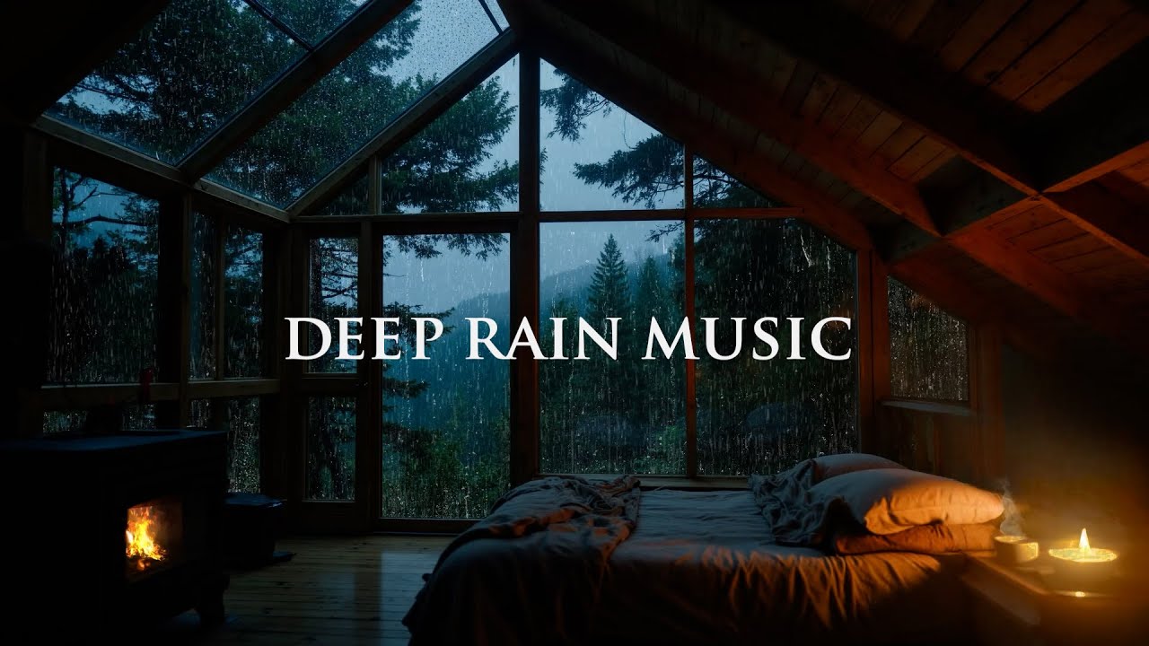 Уютный камин в стиле хижины со звуками дождя и музыкой для сна 🌧️ 3 часа для сна и учебы