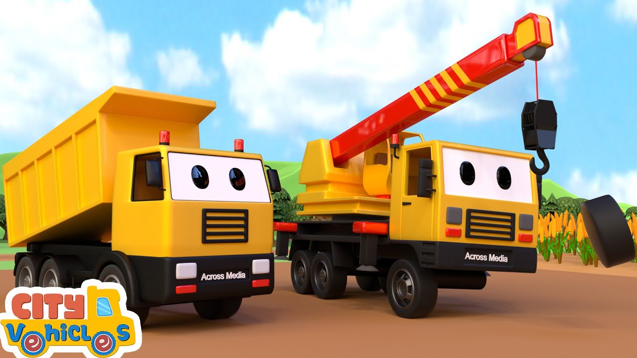 Excavator Rescue! Saving a Kitten & Fixing the Broken Truck--Tractor, Crane truck for kids.