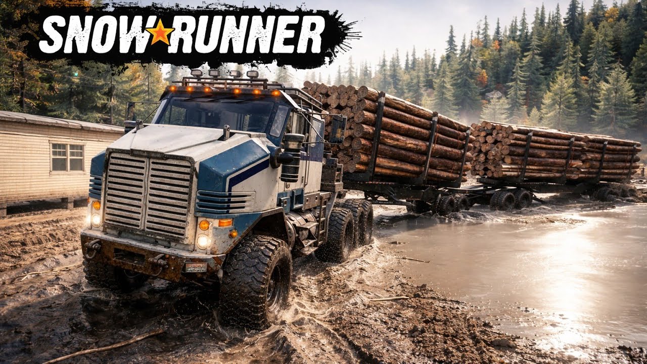 Snowrunner - Derry Longhorn 4520 Juggernaut Hauls Heavy Logs Like a Boss #snowrunner #gameplay