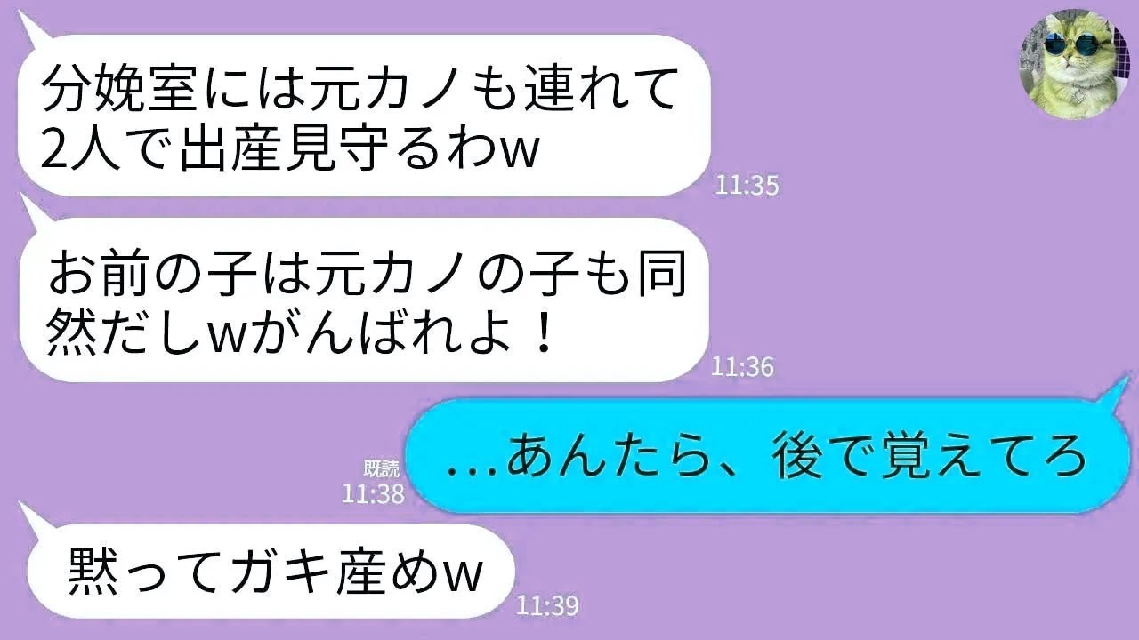 【LINE】なぜか私の出産に元カノまで立ち合わせる夫「元カノの子みたいなもんだしw」元カノ「なんか悪いなあw」→出産後、私の取った行動に2人が顔面蒼白にwww