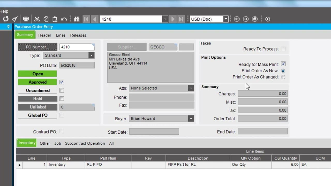 Mass Printing Purchase Orders - Purchase Order Enty | Epicor ERP Look & Feel | Epicor ERP