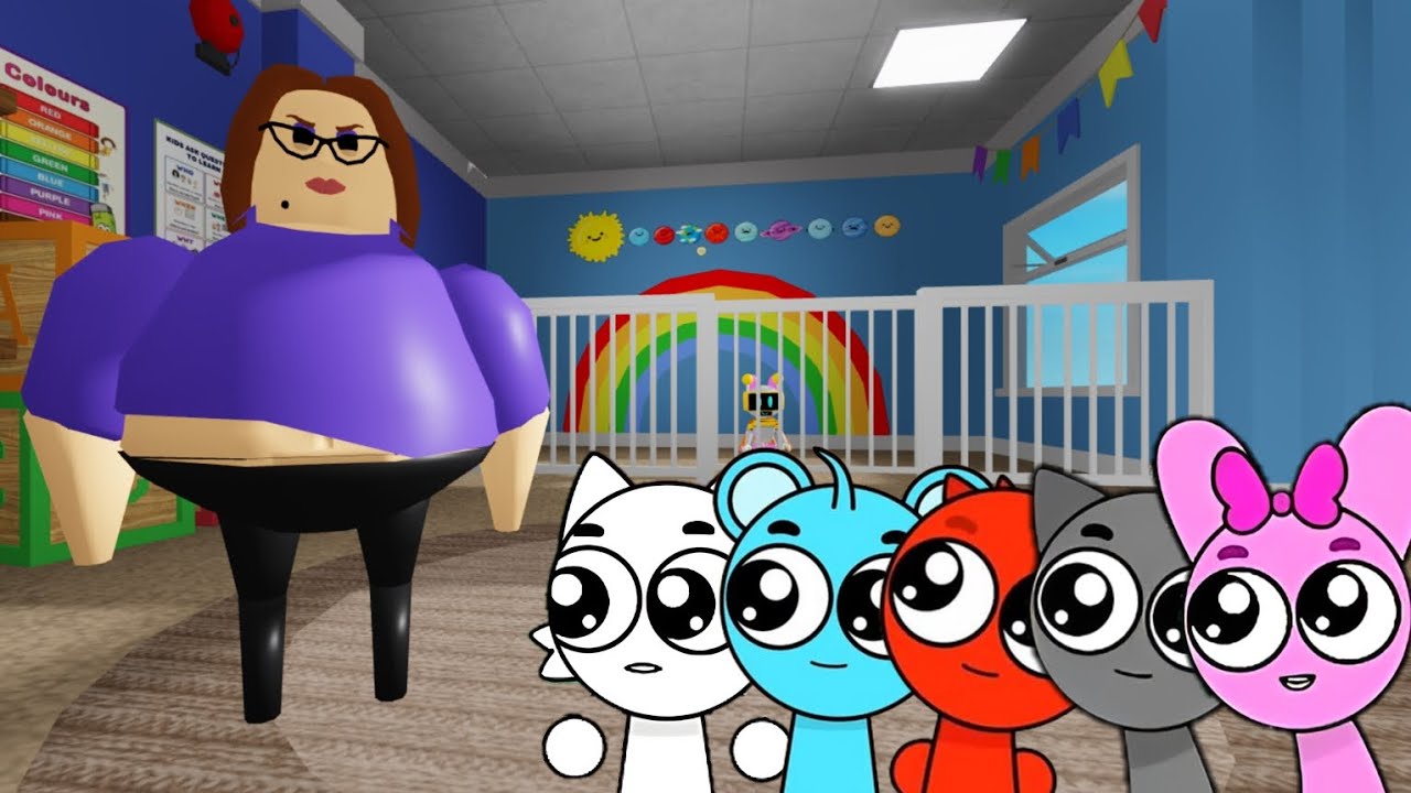 Sprunki Wenda, Sky, Raddy, Gray & Pinki Played Suzie's Daycare Escape Obby in ROBLOX 
