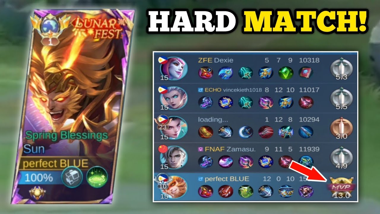 SEMI TANK SUN HARD MATCH IN MYTHICAL HONOR! (no cooldown!👍) SUN BEST BUILD 2025 -MLBB