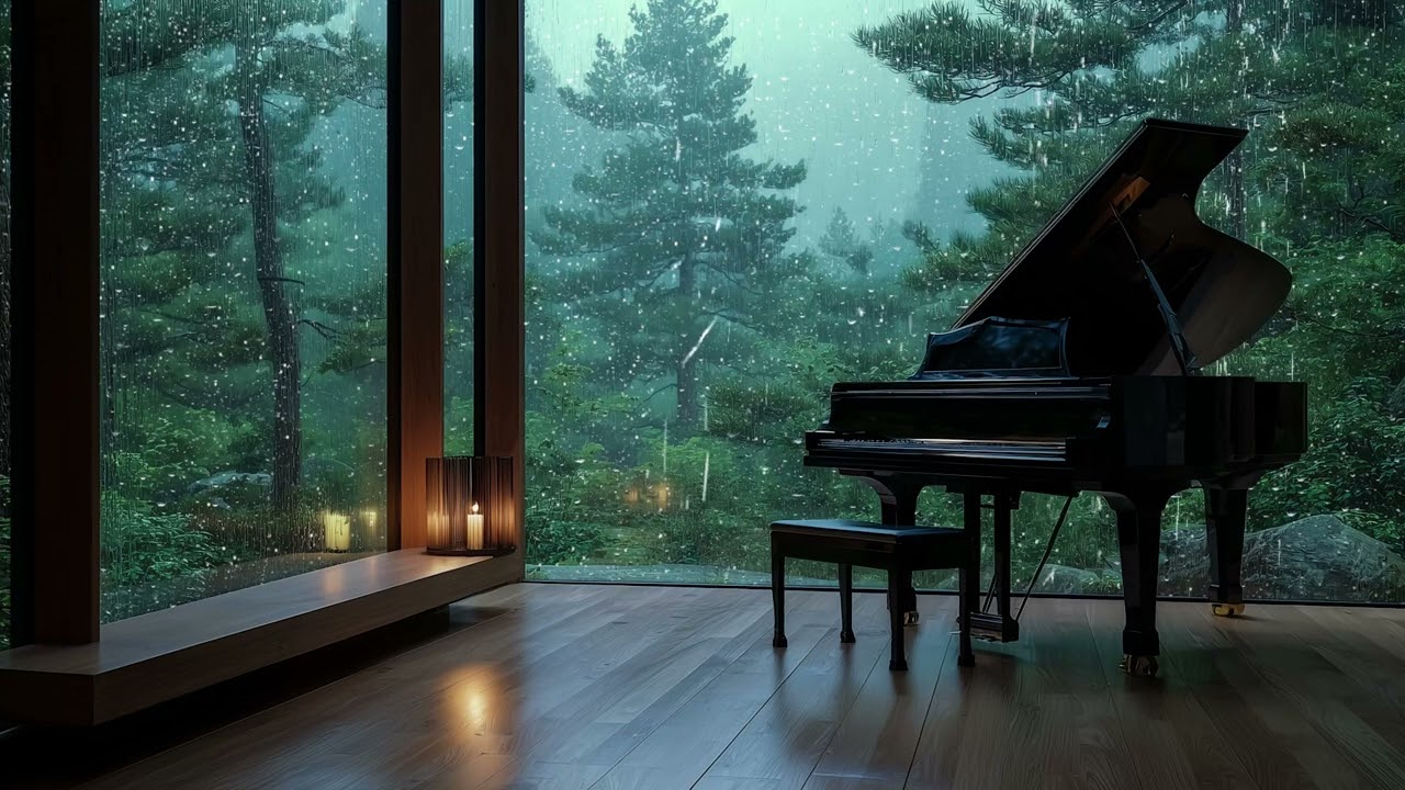 Gentle rain piano for deep sleep relaxation - Rain ambience piano music for sleeping peacefully