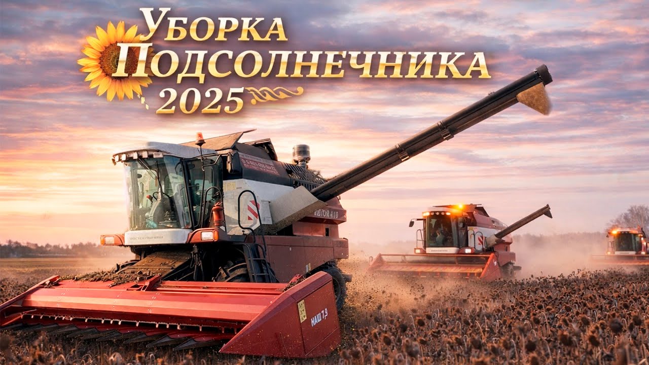 УБОРКА ПОДСОЛНЕЧНИКА 2025! УБИРАЕМ В 3 КОМБАЙНА: 2 ВЕКТОРА-410  И ПАЛЕССЕ GS-812
