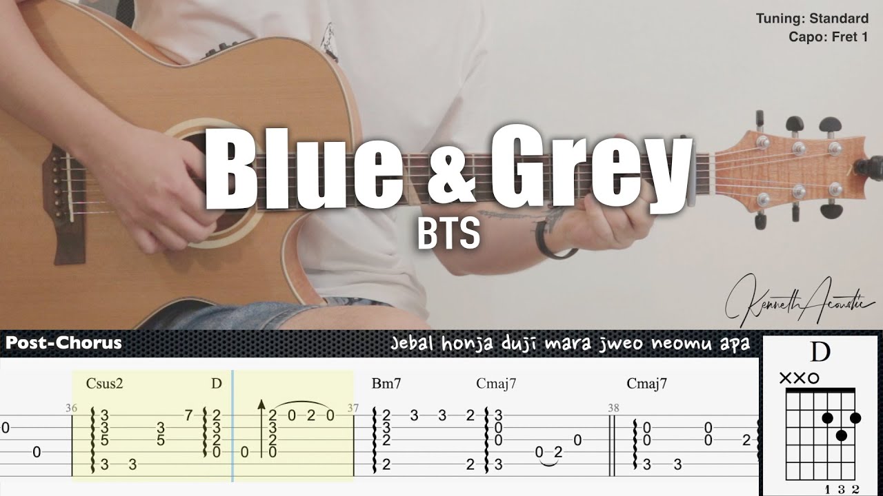 Blue & Grey - BTS | Fingerstyle Guitar | TAB + Chords + Lyrics