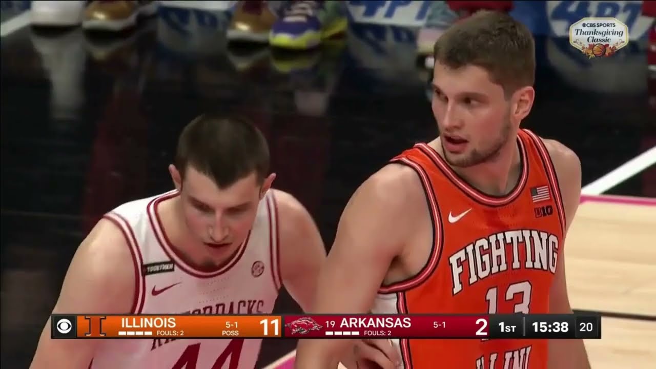TOMISLAV IVISIC (ILLINOIS) VS ZVONIMIR IVISIC (ARKANSAS):NCAA BASKETBALL HIGHLIGHTS.