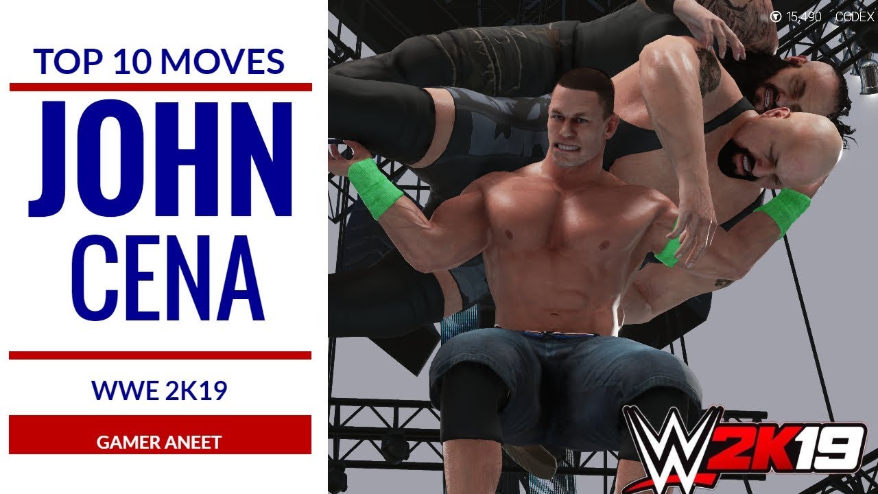 JOHN CENA TOP 10 MOVES WWE 2K19 MOVESET 4K 60FPS