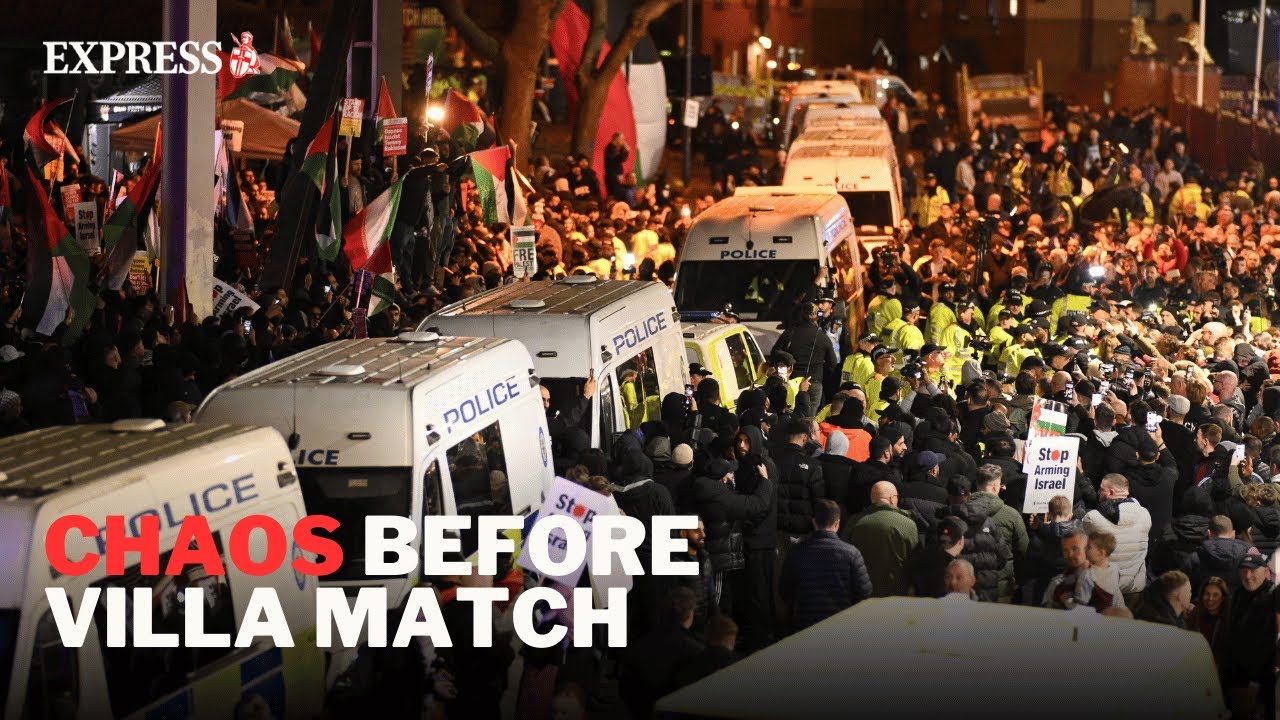 Protests ERUPT before Aston Villa vs Maccabi Tel Aviv football match