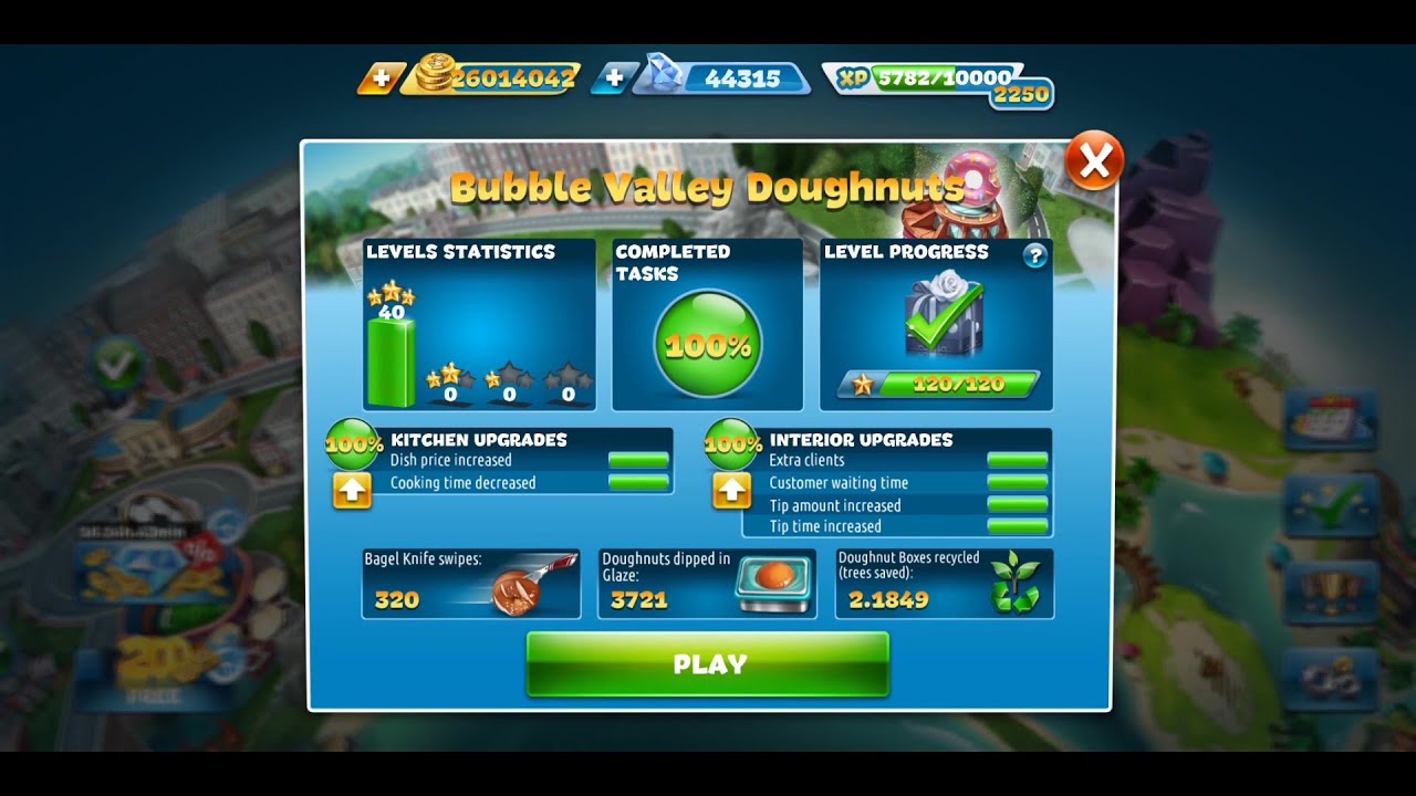 Cooking Fever-Bubble Valley Doughnuts 1-40 (3 Stars) Fully Upgrade