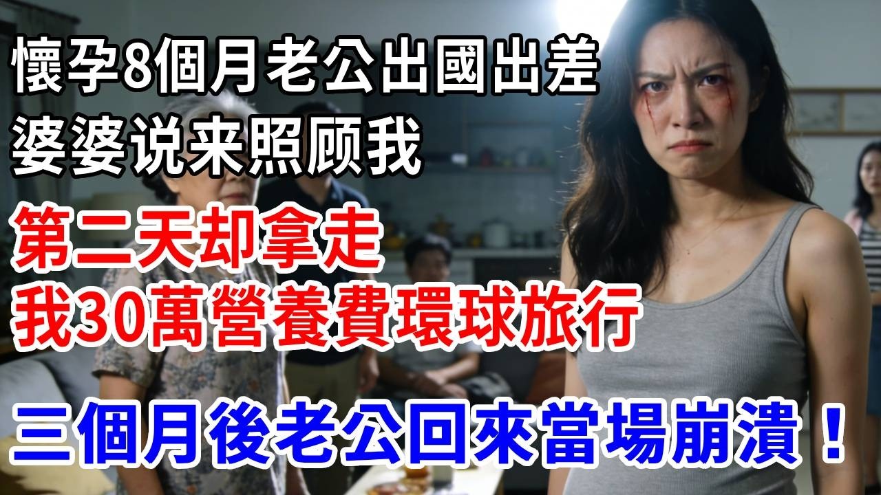 懷孕8個月老公出國出差，婆婆说来照顾我，第二天却拿走我30萬營養費環球旅行，三個月後老公回來當場崩潰！