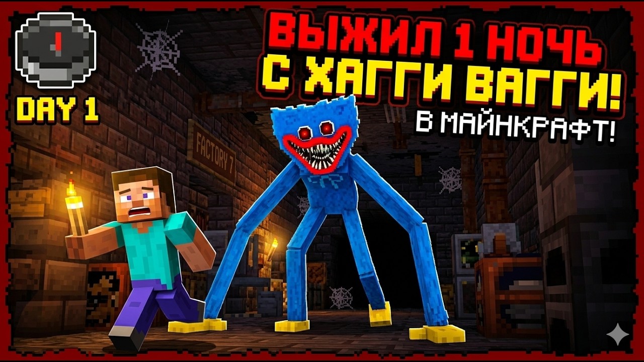 Выжил 1 ночь с хагги вагги в майнкрафт!