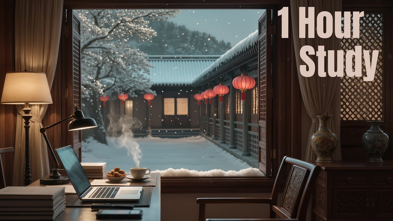 Brown Noise in Winter Study Room |Guqin Zen music|Eastern  Ambience|Stress Relief |Anti-Anxiety 1 HR