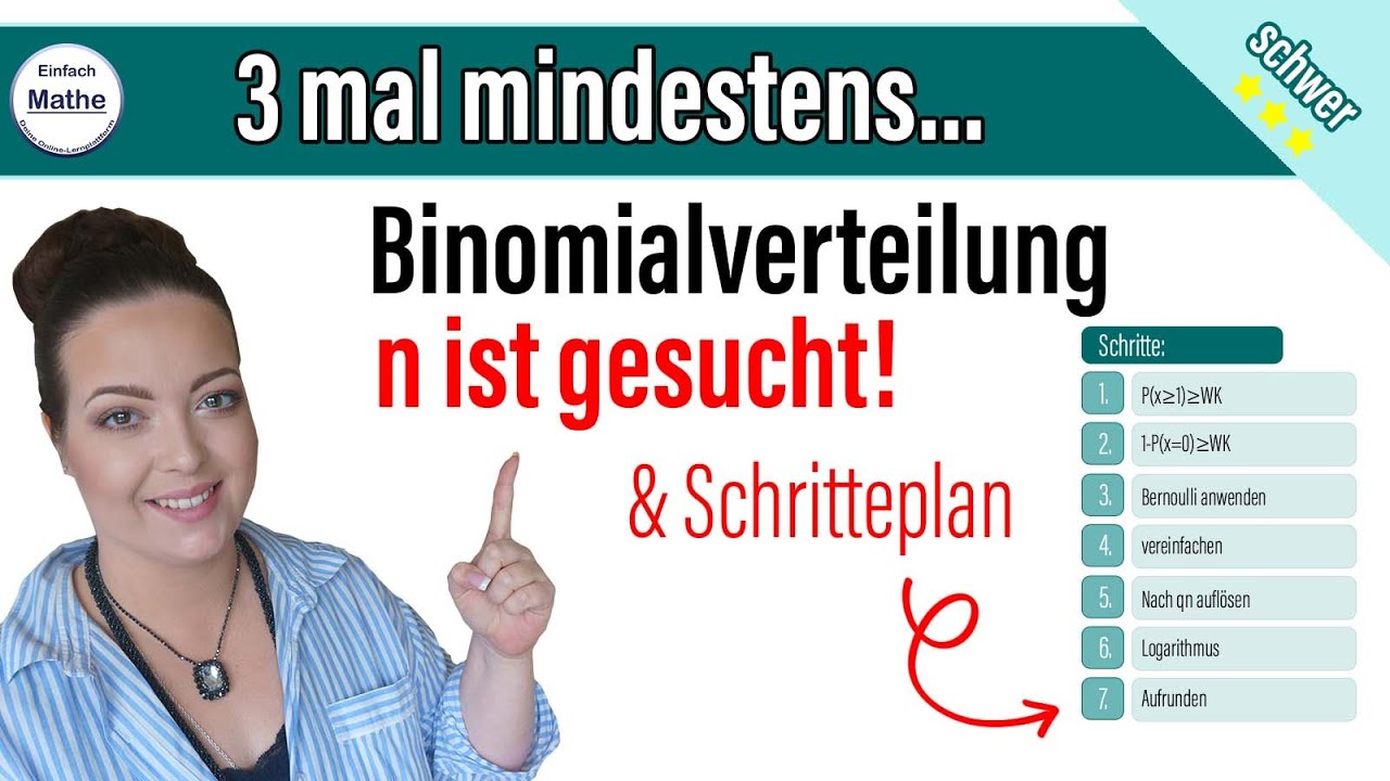 3 mal mindestens - Aufgabe | n gesucht | Binomialverteilung | Wie im Abitur oder in der Klausur