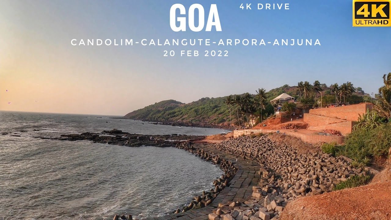 Goa Feb 2022- Drive From Candolim To Anjuna | View From Anjuna Cliff During Sunset | 4k India |