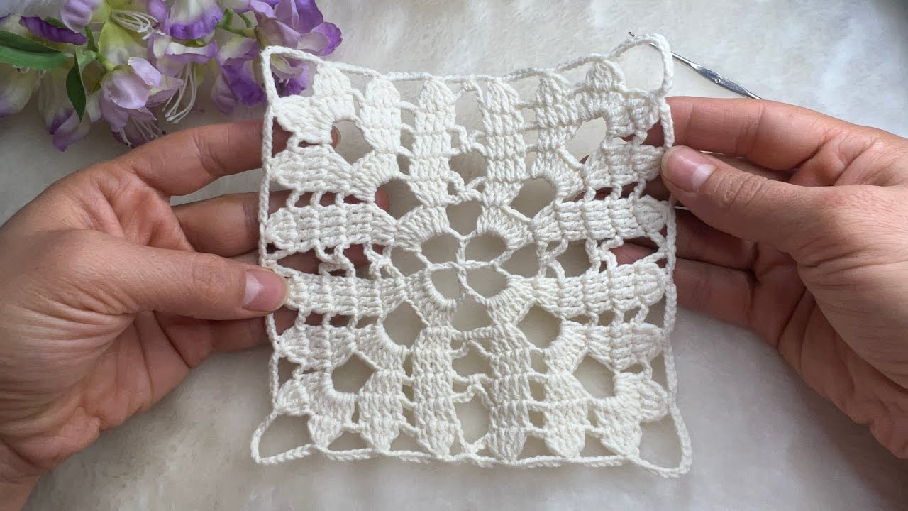 آموزش قلاب بافی : موتیف مربع زیبا و پرکاربرد با بافت راحت، برای پتو و روتختی و کوسن...crochet