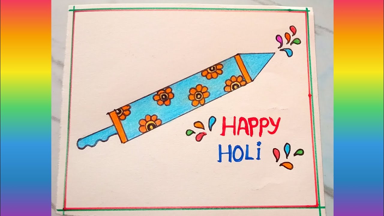 Happy holi drawing/Pichkari drawing easy/Pichkari drawing with colour/ pichkari drawing oil pastel