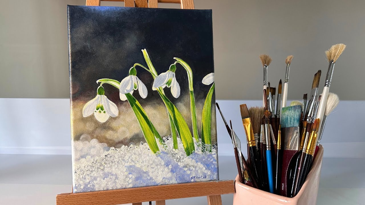 Snowdrop Flower Acrylic Painting | Wildflower Acrylic Painting And Color Mixing | Neha Vartak Art