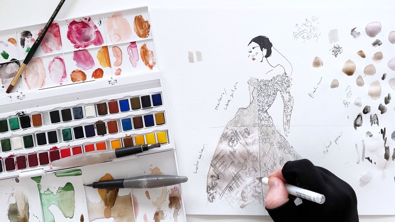 How To Illustrate A Lace Dress - Live Wedding Fashion Illustration
