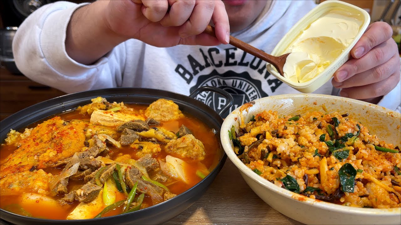 마가린비빔밥+빈대떡전찌개 설날 남은 음식 녹여버렸습니다 MUKBANG