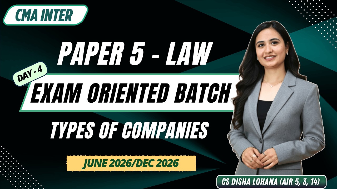 CMA Inter LAW | Free Exam Oriented Batch | Types of Companies | Day 4 | CS Disha Lohana
