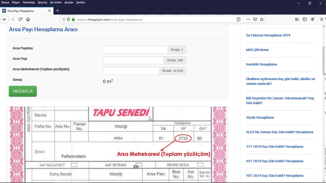 ARSA PAYI HESAPLAMA