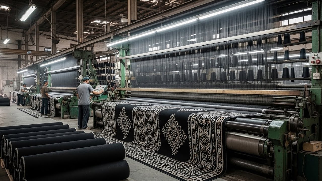 Incredible Process Of Making Beautiful Black Carpets in Factory | Amazing Carpets Factory Production