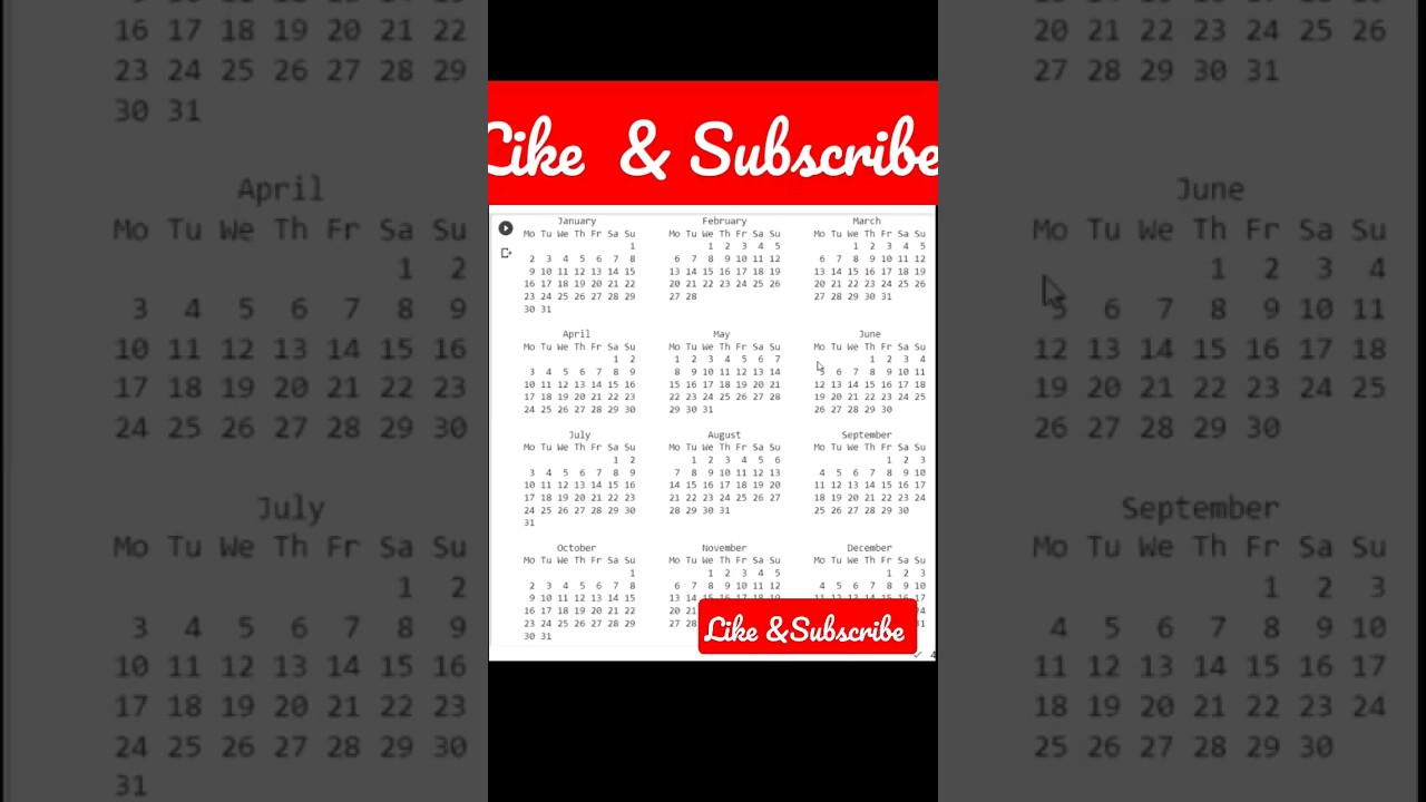 Quick make Calendar 📅 in python | #python #date #design 📅📅📅📅📅@learneverythingonline4u