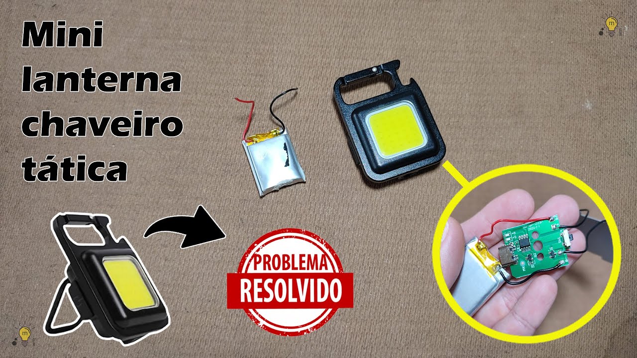 Como abrir mini lanterna led chaveiro e trocar bateria - Mosquetão recarregável tático usb